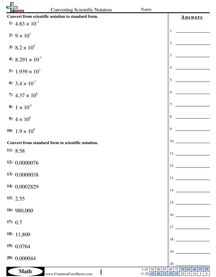 Converting Scientific Notation Worksheet - Converting Scientific Notation worksheet